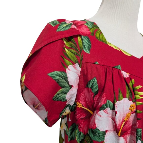 Hilo Hattie Vintage Womens Sz S Red Hibiscus Tropical Aloha Pocket Muumuu Dress - Picture 6 of 9